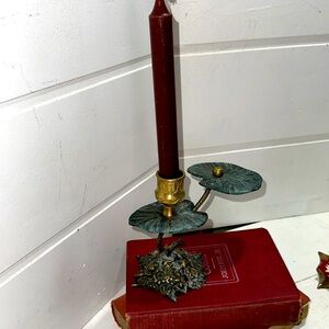 Elegant vintage Brass and Green/teal Candle Holder